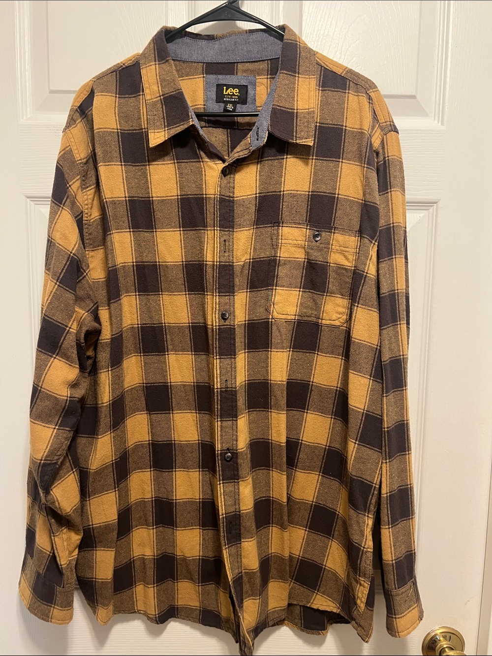 Lee Men’s Yellow & Brown Plaid Flannel Shirt